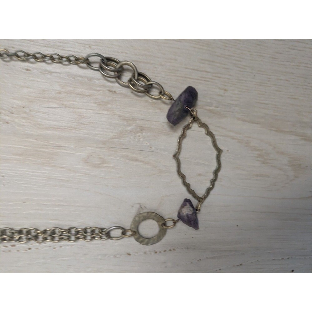 J.CREW Silver Tone Chain & Amethyst Crystals Necklace Raw Gemstone - Picture 2 of 6